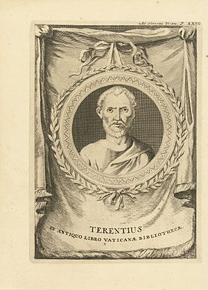 Portret van schrijver Publius Terentius Afer Terentius in antiquo libro Vaticanae bibliothecae (titel op object), RP-P-BI-6666