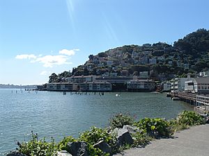 Sausalito combines hillside with shoreline, as seen in this view from Bridgeway, the city's central street.