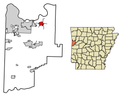 Location of Lavaca in Sebastian County, Arkansas