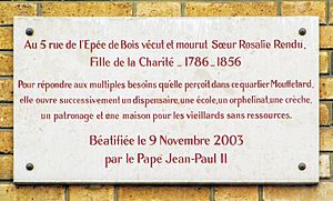 Soeur Rosalie Rendu plaque - 3 rue de lÉpée de Bois, Paris 5