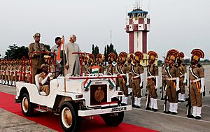 The Vice President, Shri Mohd. Hamid Ansari inspecting the guard of honor, on his arrival at the Bhubaneswar Airport in Orissa on October 20, 2010