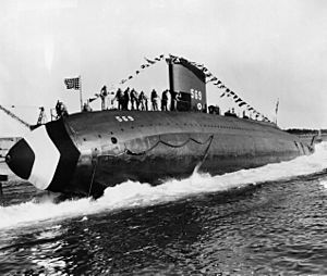 USS Albacore (AGSS-569), launching 1953