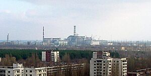 View of Chernobyl taken from Pripyat zoomed