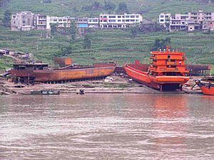 Yangzi river ship yard on river bank