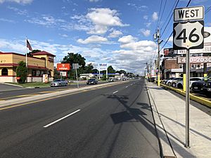 2018-07-21 08 37 30 View west along U.S. Route 46 (Sylvan Avenue) just west of Bergen County Route 124 (Bergen Turnpike) in Little Ferry, Bergen County, New Jersey