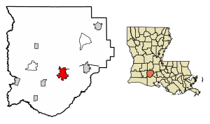 Location of Crowley in Acadia Parish, Louisiana.