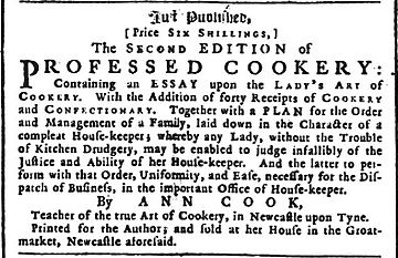 Advert for Professed Cookery, from The Newcastle Courant - 29 November 1755, p 1