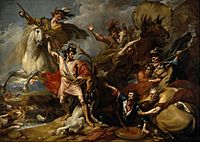 Benjamin West - Alexander III of Scotland Rescued from the Fury of a Stag by the Intrepidity of Colin Fitzgerald ('The Death of the Stag') - Google Art Project
