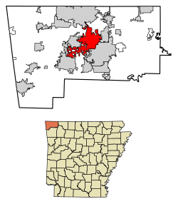 Location of Bentonville in Benton County, Arkansas