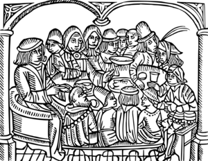 Canterbury Tales characters around table — traced.svg