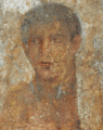 Encaustic on marble, portrait of a young man from a grave stele, with an inscription ΘΕΟΔΩΡΟΣ ΧΑΙΡΕ Theodoros Farewell 2