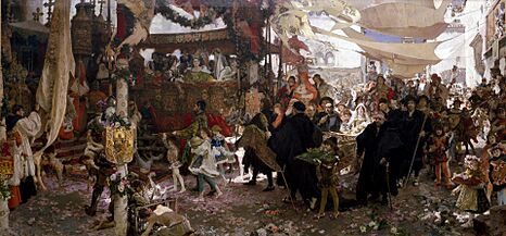 Francisco Pradilla y Ortiz - Cortejo del bautizo del Príncipe Don Juan, hijo de los Reyes Católicos, por las calles de Sevilla
