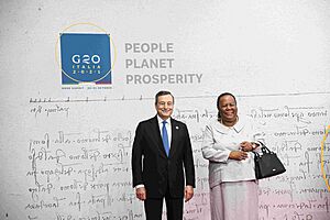 Mario Draghi and Naledi Pandor at the 2021 G-20 Rome summit