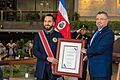 Nayib Bukele receiving the National Order of Juan Mora Fernández