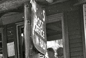 Post Office sign for Mount Baldy, California, about 1953