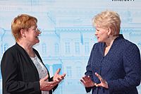 President Tarja Halonen of Finland and President Daļa Gribauskaite of Lithuani at Saeima in 2011