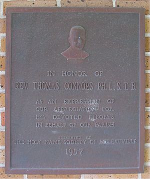 Reverend Thomas Connors, memorial plaque, St. Joseph's Catholic Church Hall, Loreauville, Louisiana, USA