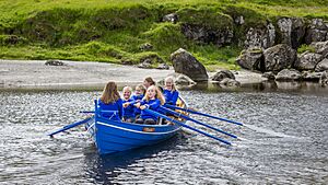 Tambar, a 20 feet Faroese wooden boat, belonging to the rowing club Róðrarfelagið Knørrur. Photo by Ólavur Frederiksen, July 21, 2019