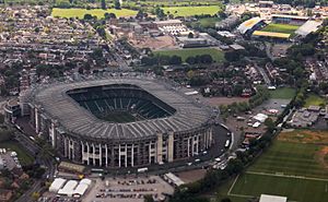 Aerial view of Twickenham Stadium and Twickenham Stoop 2016-05-23