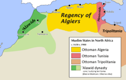 Overall territorial extent of the Regency of Algiers in the late 17th to 19th centuries