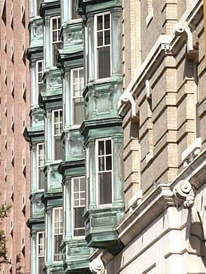 Bay windows on the former Elton Hotel in the Downtown Waterbury Historic District