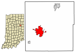 Location of Hartford City in Blackford County, Indiana.