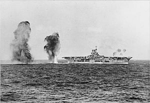 Bombs falling astern of HMS Ark Royal A2298