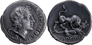 C. Papius Mutilus, denarius, 90 BC, Campana 100