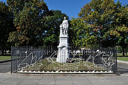 Christopher Columbus Monument and Railing Sculpture of Nina Pinta and Santa Maria in Marconi Plaza.jpg