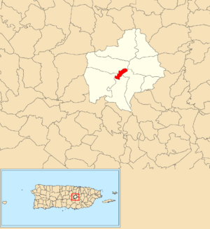 Location of Comerío barrio-pueblo within the municipality of Comerío shown in red