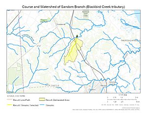 Course and Watershed of Sandom Branch (Blackbird Creek tributary)