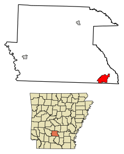 Location of Fordyce in Dallas County, Arkansas.
