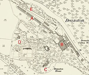 Deanston Village OS Map, with features lettered