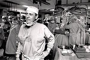 Dr. Thomas Starzl after surgery, Pittsburgh, Pennsylvania, c. 1990.jpg