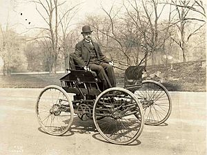 Elwood Haynes in his first automobile, the Pioneer, c 1910