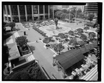 Exterior aerial plaza view, facing southwest. - Los Angeles Music Center, 135 North Grand Avenue, Los Angeles, Los Angeles County, CA HABS CA-2780-19