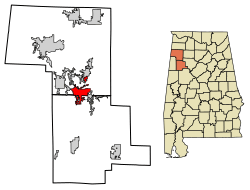 Location of Winfield in Fayette County and Marion County, Alabama.