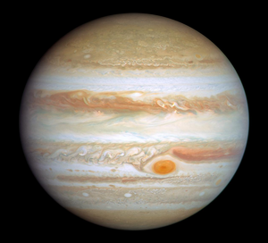 A full disk image of Jupiter taken by NASA's Hubble Space Telescope