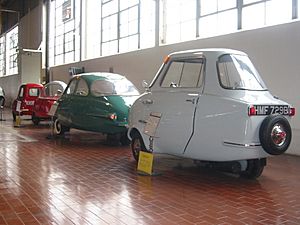 Line of four Micro Cars (Lane Motor Museum)