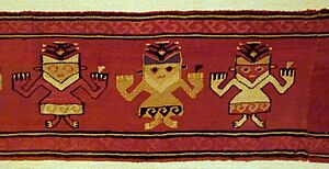 Mantle border fragment of funerary cloth with anthropomorphic feline figures, Peru, Chancay, central coast, c. 1000-1470 AD, cotton or alpaca wool - Krannert Art Museum, UIUC - DSC06403