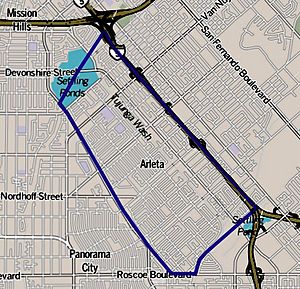Boundaries of Arleta as drawn by the Los Angeles Times