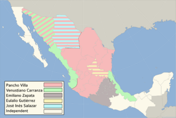 Map of zones of control during the Mexican Revolution as of 1915