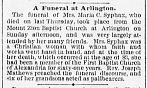 Maria Carter Syphax funeral notice