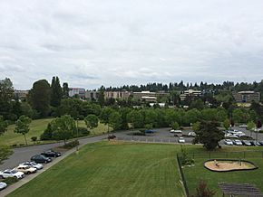 The skyline of central Northgate from North Seattle College