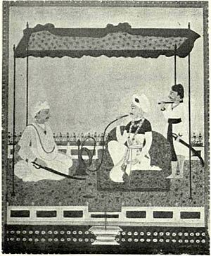 Painting of Malhar Rao Holkar (alt. spelt as 'Malharrao Holkar) and Peshwa Bajirao I seated together, circa 18th century