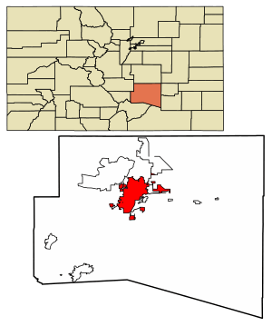 Location of the City of Pueblo in Pueblo County, Colorado.