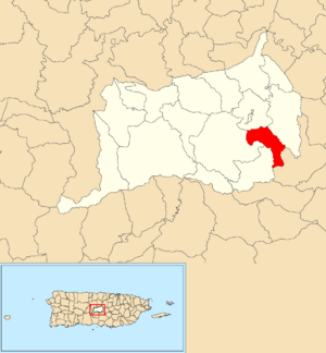 Location of Sabana within the municipality of Orocovis shown in red
