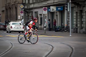 Sportsman on road bicycle in Zürich