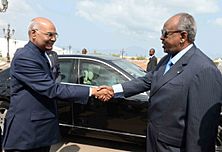 The President, Shri Ram Nath Kovind being received by the President of Djibouti, Mr. Ismail Omar Guelleh, at Presidential Palace, in Djibouti on October 04, 2017