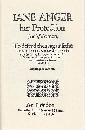 Title page Jane Anger her Protection for Women 1589